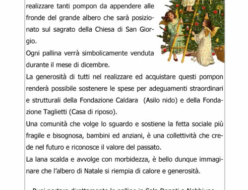 ADDOBBIAMO L’ALBERO DI NATALE CON CALDE PALLINE COLORATE! – Partecipa anche Tu all’Iniziativa Benefica a Favore della Fondazione Caldara (Asilo Nido) e della Fondazione Taglietti (Casa di Riposo)