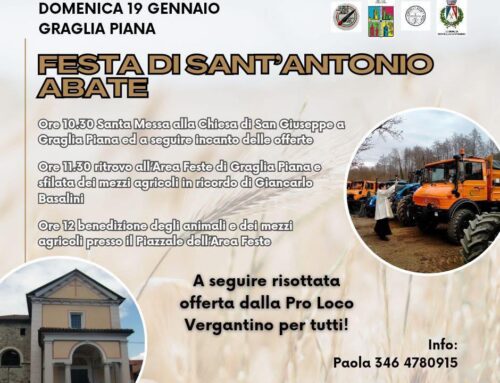 GRAGLIA PIANA – FESTA DI SANT’ANTONIO ABATE: S. Messa e Incanto delle Offerte, Benedizione dei Mezzi, Benedizione degli Animali e Risottata (domenica 19 gennaio)